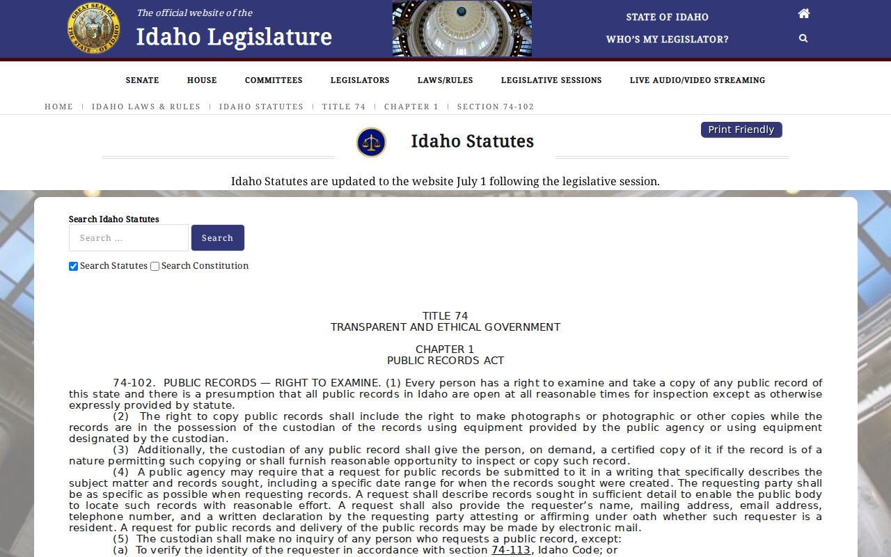 Cascade criminal records Idaho public records procedure