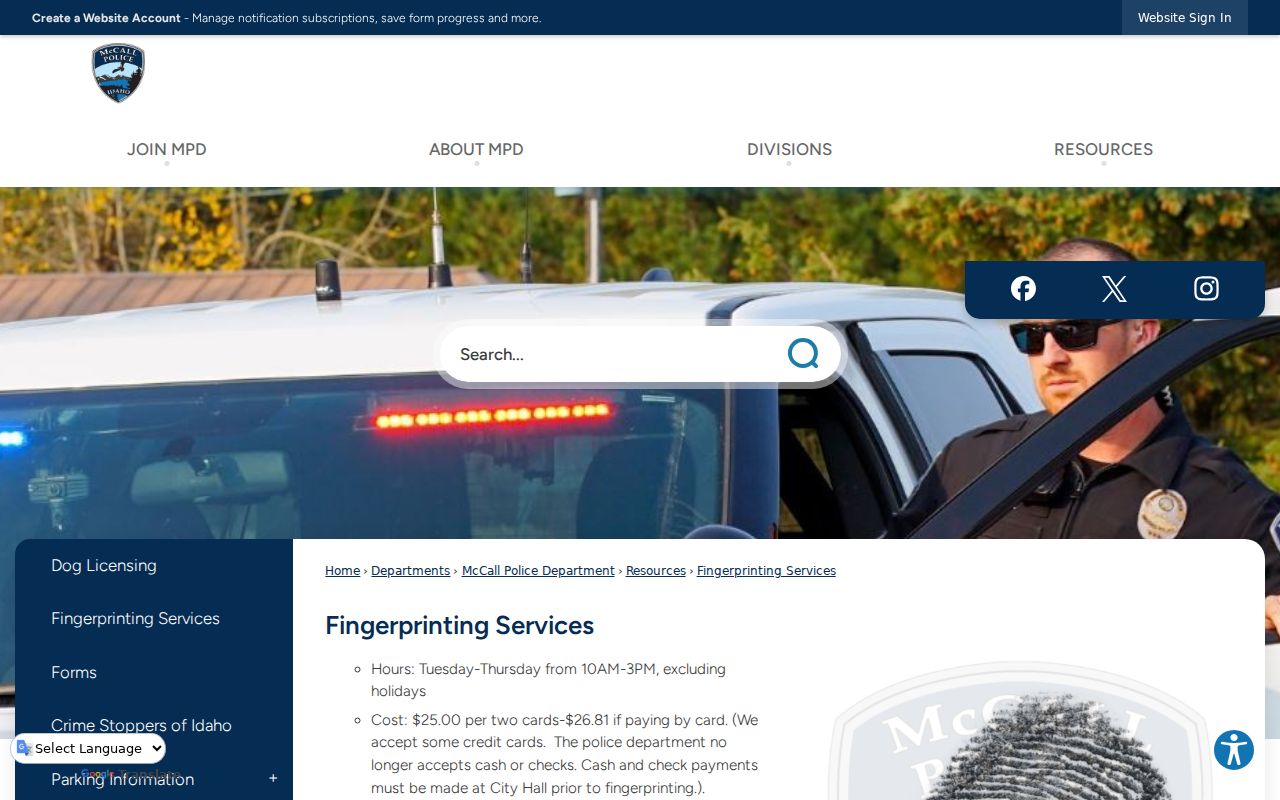McCall criminal history fingerprinting service