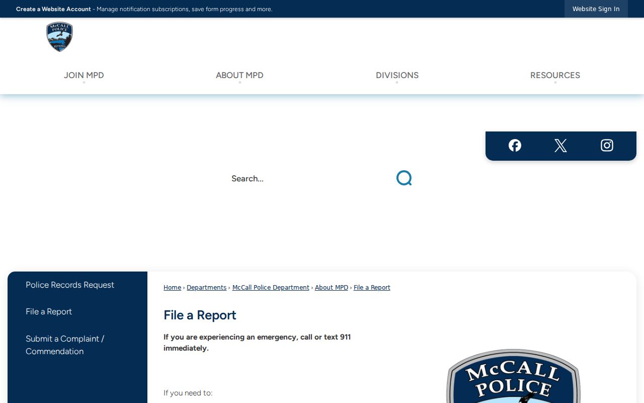 McCall criminal records police reporting channels