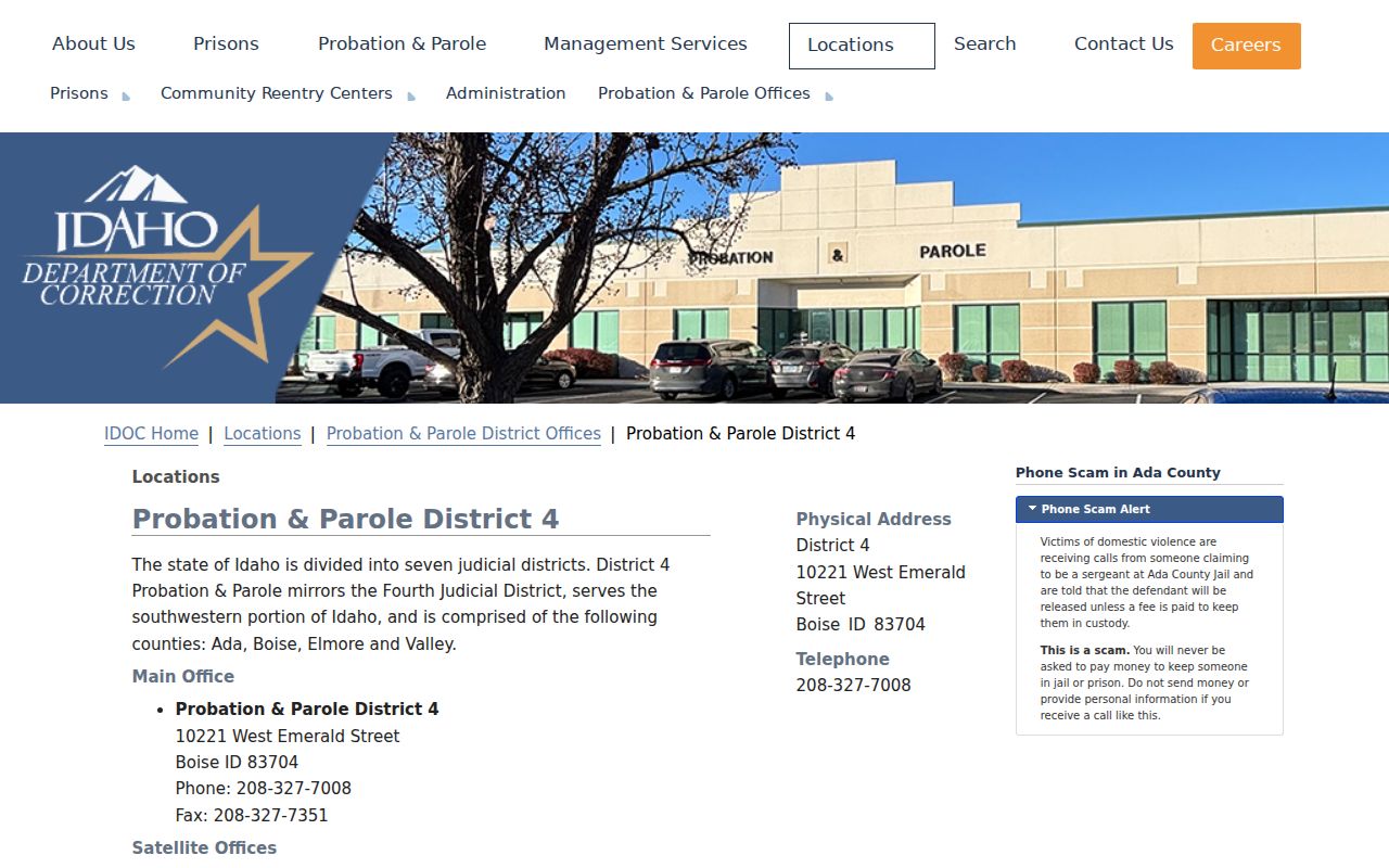 IDOC District 4 supervision for Valley County arrest history