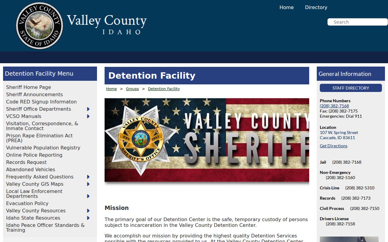 Valley County arrest history and Detention Center information