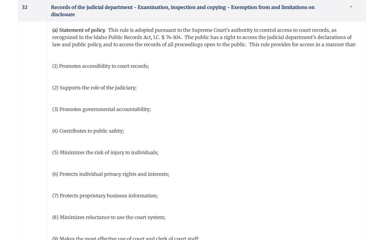 Idaho Rule 32 for Valley County criminal court records