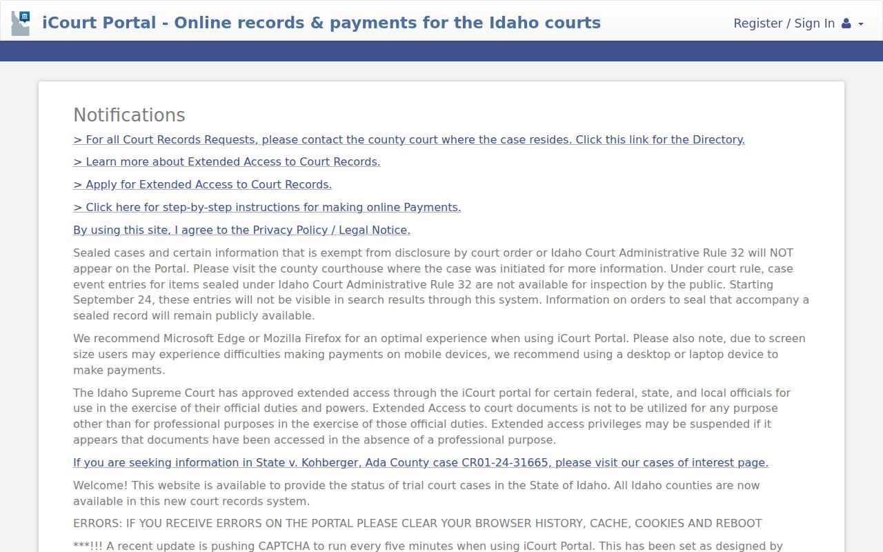 Valley County criminal court case search in Idaho iCourt
