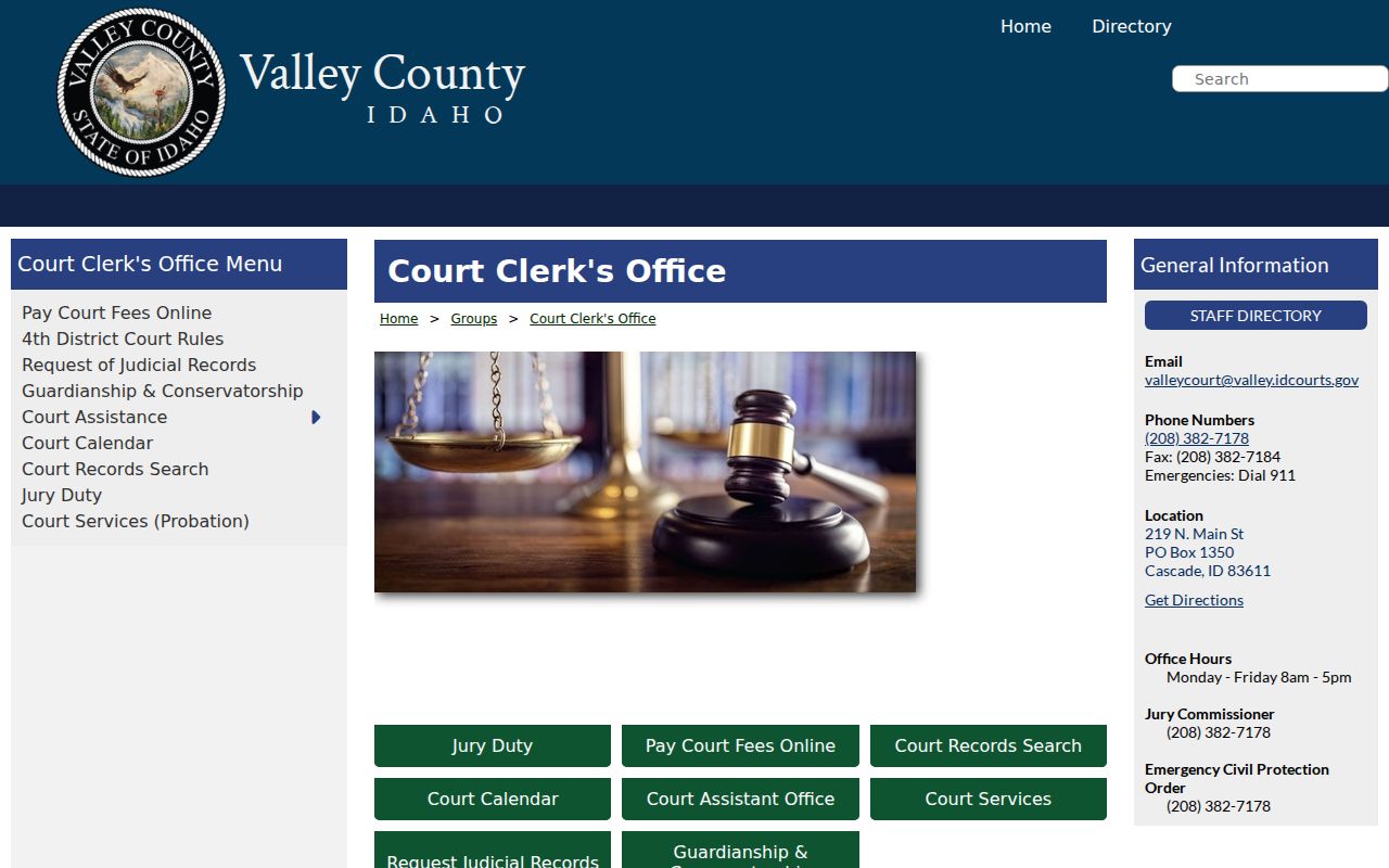 Valley County Court Clerk criminal case records office