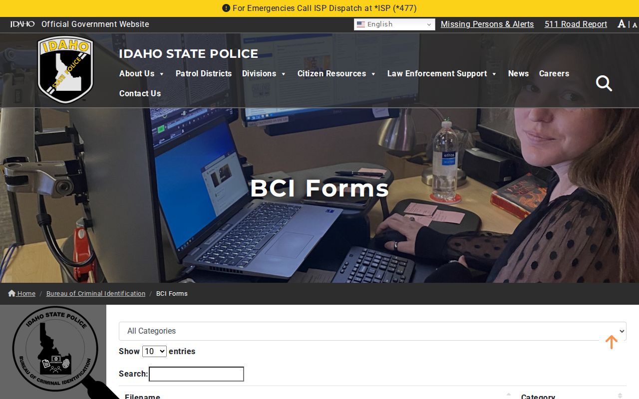Idaho BCI criminal history request forms library