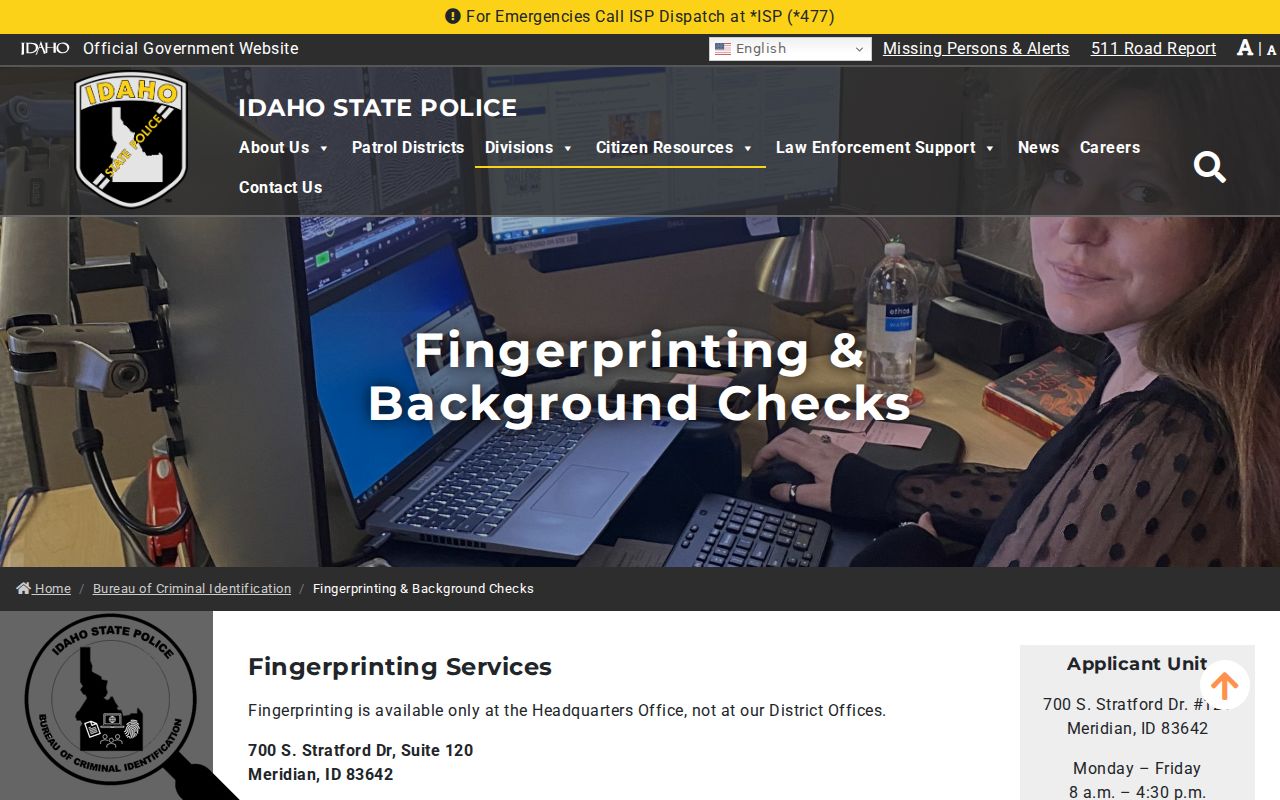 Idaho BCI fingerprint and name based criminal history instructions